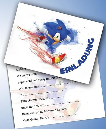 ich Einladungskarten 10er Set Kindergeburtstag kompatibel mit Sonic, Format DIN A6 (Postkarte 148 x 105 mm), 0058