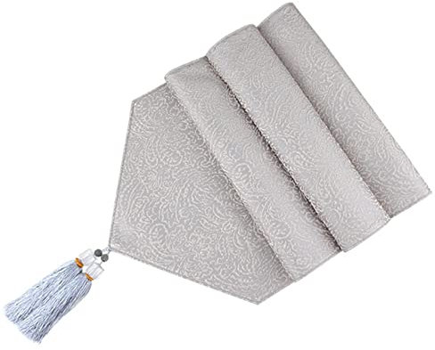 Epinki Tischläufer Vintage Boho, Baumwolle Tischläufer Waschbar Quaste Muster, Tischband für Esszimmer Party Urlaub Dekoration (Hell Grau, 35x228 cm)
