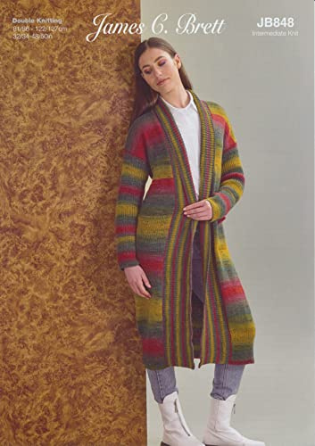 James Brett Womens Double Knit Knitting Pattern Ladies Long Length Cardigan (JB848)