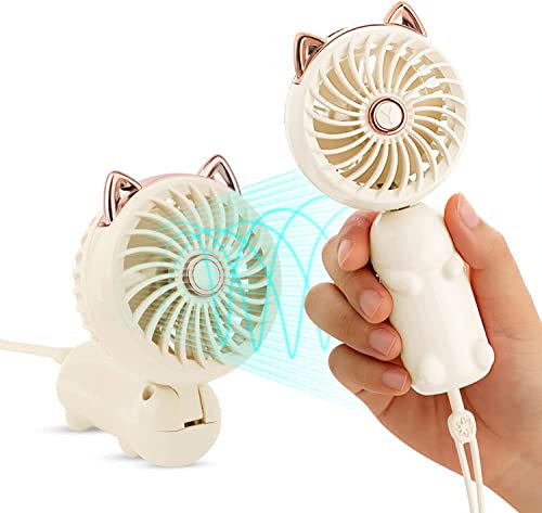 Rofitbest Portable Handheld Fan Mini USB Hand Fan with Rechargeable Battery and 3 Adjustable Speeds Folding Fan, Personal Pocket Fan Travel Fan for Women Girls Kids (White)