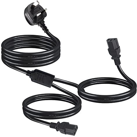 Dual IEC C13 Splitter Extension Cable, 2.5M UK Plug to 2 x C13 IEC Dual Kettle Lead Splitter Cable, Double Mains Socket charge for Monitor, Kettle, PC, Computer Mains Power Supply, Black