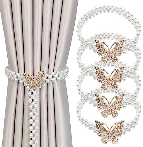 Embrasse pour Rideaux,Zliger 4 Pièces Embrasse Rideau Moderne Papillon Perle Rideau Boucle Embrase Rideaux Attache de Rideaux Embrase Rideaux pour Décoration de Maison Bureau Salon