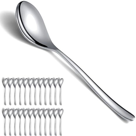 Dinner Spoons 24 Pieces, Kyraton 20.3cm Stainless Steel Table Spoons, Soup Spoons, Cutlery Spoons Set, Dishwasher Safe.