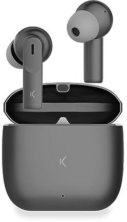 KSIX Meteor Auriculares inalámbricos, Llamadas HD, Cancelación de Ruido ENC, Estuche de Carga Metálico, True Wireless Stereo, 32h Autonomía, Asistentes de Voz, Resistente al Agua, Negro