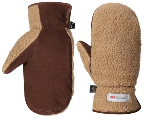 Harssidanzar Herren Winter Fäustlinge Outdoor Handschuhe Wildleder Fleece Thinsulate Winter Fäustlinge Lederhandschuhe SM040EU,Kamel/Dunkelbraun,Größe XL