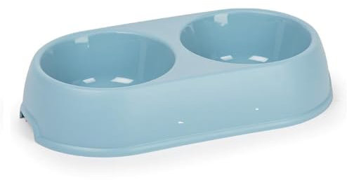 CABLEPELADO - Comedero plastico Doble Redondo para Mascotas - Bol Mascotas - Cuenco Agua - Bebedero - Plato Animales - plastico (Azul Claro)