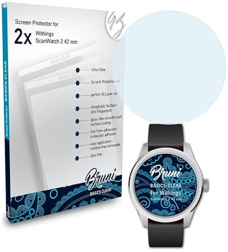 Bruni Protecteur d'écran compatible avec Withings ScanWatch 2 42 mm Film Protecteur, cristal clair Écran protecteur (2X)
