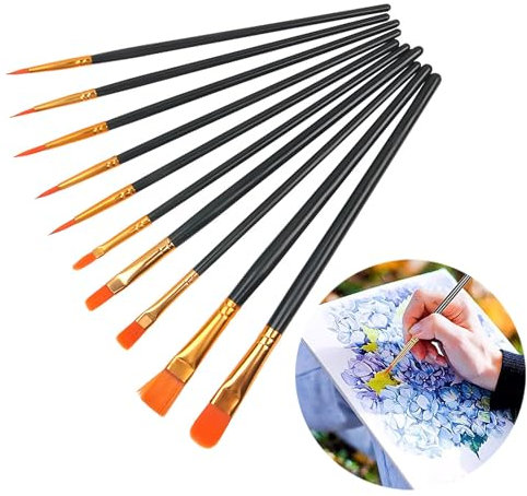 CONGGUAN 10 Pack Professional Paint Brushes Set - Nylon & Acrylic Fine Detail Brushes for Model Painting, Gouache, Oil & Acrylic Art (Precision Miniature Brushes, Durable Bristles)