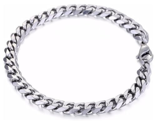 DVRK ® Pulsera Hombre Plata 7 mm con Base Acero Inoxidable 316L - Brazalete Plata Hombre Resistente al Agua y al Sudor - Esclava 21 cm, Idea Regalo Chico