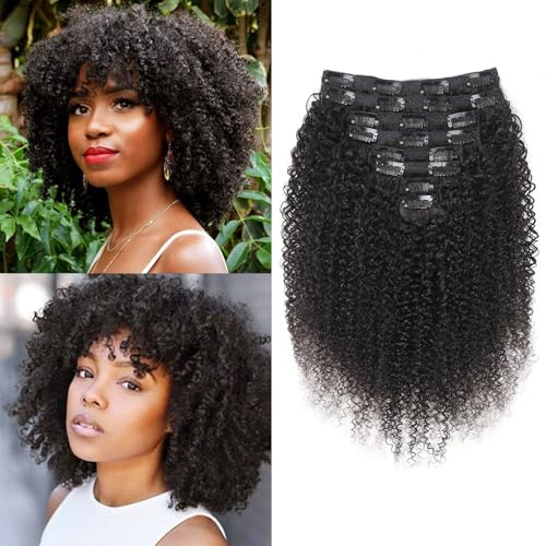 EINbeauty Kinky Curly Clip in Extensions Echthaar. 8 Teile 120 g. Invisible Echthaar Perücke Extensions Clip in. Natürliche Schwarze Clip Ins für Schwarze Frauen. 10Inch. 18Clips