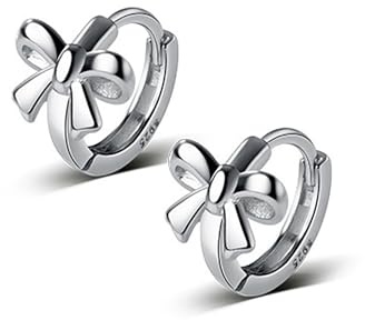 Reffeer Solide 925 Sterling Silber Kleine Schleife Creolen Huggie für Frauen Ohrringe Mädchen Ohrringe Schleife Huggie Ohrringe