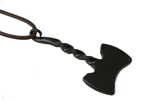 Raven Forge Forged Battle Axe Pendant (7cm Length) - Matte Black Axe Pendant Necklace with Adjustable Real Leather Cord. High Carbon Pendant Necklace for Men.