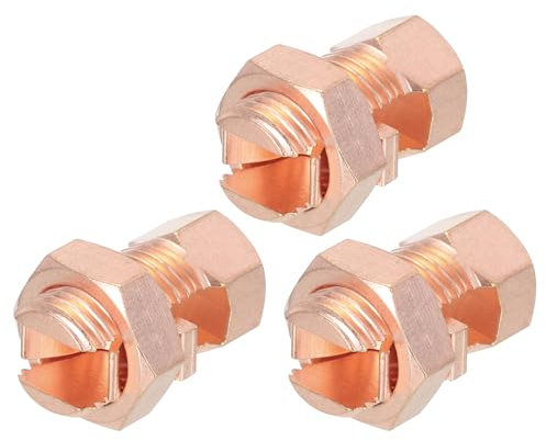 sourcing map Split Bolt Connector Brass Copper 28mm Grounding Clamps with 18mm Matching Hex Nut for Completing Ground Bonding to Bare Wires Pack of 3