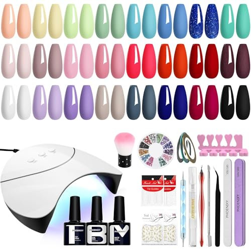 Phoenixy 27Pcs Gel Nail Polish Set, 24 Colours Gel Nail Kits with U V Lamp Starter Kit Gels Nail Polish with Base Top Matte Coat Nails Art Gifts for Women