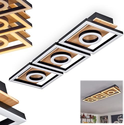 LED Deckenleuchte Taboneira, Deckenlampe aus Metall/Holz/Kunststoff in Schwarz/Natur/Weiß, Leuchte im modernen Design, über Lichtschalter dimmbar, 3-flammig, 12 Watt, 3900 Lumen, 3000 Kelvin