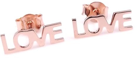 Damen-Ohrringe aus 925er Silber, klein, Schriftzug Love, vergoldet (Rosa)
