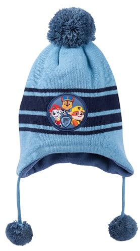 Paw Patrol Strickmütze für Jungen - Kinder Wintermütze mit Bommel Mütze Blau