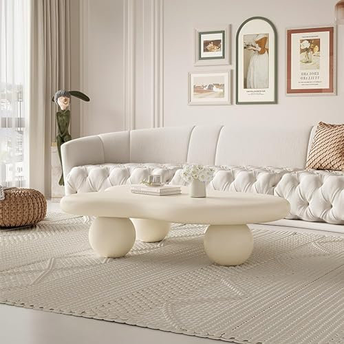 JHKZUDG Moderner Wolken-Couchtisch,Niedlicher Couchtisch in Unregelmäßiger Wolkenform,39,37 Zoll Niedriger Couchtischmit Dicker Runder Kante Und 3 Kugelbeinen