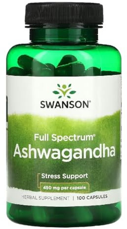 Swanson - Ashwagandha Extract, 450mg | Réduit le Stress & Renforce la Vitalité - 100 Capsules