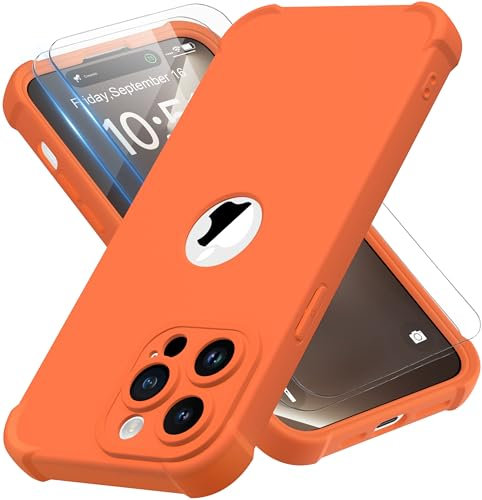 ORETECH 4 in 1 Case for iPhone 14 Pro Case, with [2 x Tempered Glass Screen Protector] [Camera Protection] [Military Grade Protective] Thin Slim Fit Rubber Bumper iPhone 14 Pro Phone Case - Orange