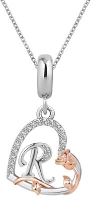 KunBead 18 inch Initial R Letter Rose Heart 26 Alphabet Love Charm Birthday Pendant Necklace for Women