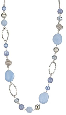 BULINLIN Collar Largo de Plata de Cuentas para Mujer Collar Bohemio Largo Joyas de Mujer Cumpleaños Regalos para Madres(Light blue)