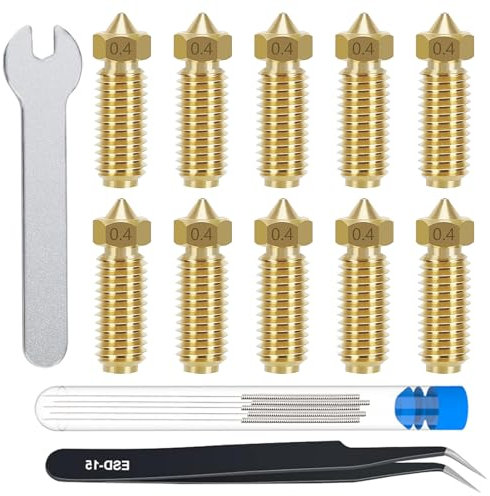 HIKUDIY 10PCS 0.4mm Messingdüsen für Anycubic Kobra 3 V2/Kobra 3/Kobra s1, Extruder Hotend Düsensatz mit Reinigungsnadel, Pinzette und Schraubenschlüssel