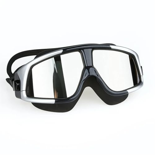 CSSHNL Schwimmbrillen Schwimmbrille, bequem, Silikon, großer Rahmen, Schwimmbrille, Antibeschlag, UV-Schutz, for Herren und Damen, Schwimmmaske, wasserdicht zum Schwimmen(Mirror Silver Black)
