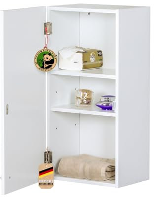 Floordirekt Badezimmerschrank | Kleiner Badschrank für Badezimmer Möbel, Weiß Bathroom Cabinet, 60 x 30 x 20 cm (Nebraska)