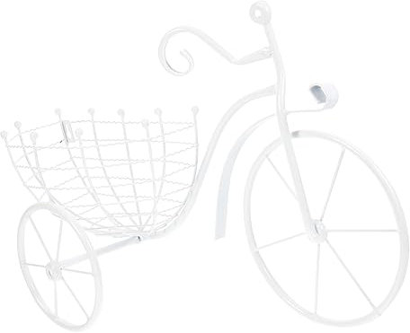 Sosoport Wall Hanging Stand Statue Decor Shelf Outdoor Candy Cart with Wheels Wall Mounted Planters Plant Pot Stand Indoor Retro Decor Bike and Basket Wall Art Iron White