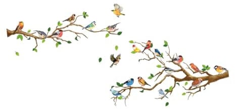 JISADER 4X Vogel auf AST Wandaufkleber Wandtattoo Kunst Wandbild Wanddekoration für TV Hintergrund