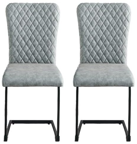 JaHECOME Freischwinger Schwingstuhl 2er Set, Esszimmerstuhl mit Kunstleder und hoher Rücklehne, Metallgestell, Moderner Küchenstuhl, Polsterstuhl für Wohnzimmer Konferenzraum Esszimmer(2, PU Grau)