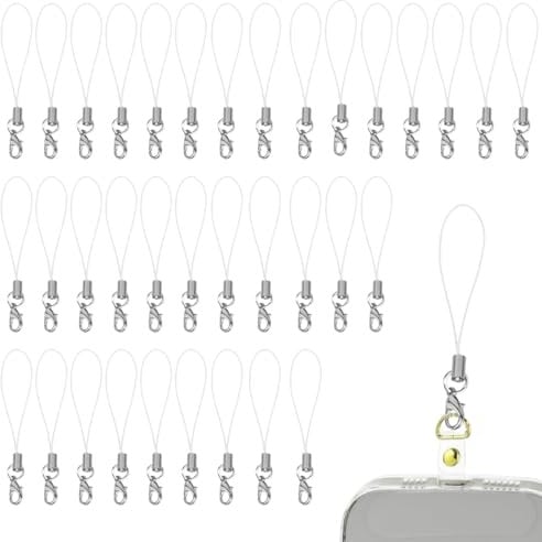 50 Stück Weiß Mobile Phone Lanyard Strap for Keyrings, Mobile Phone Pendant Loops with Carabiner, Phone Ring Strap, Mobile Phone Charm Cord for Pendents, USB Key Pendant