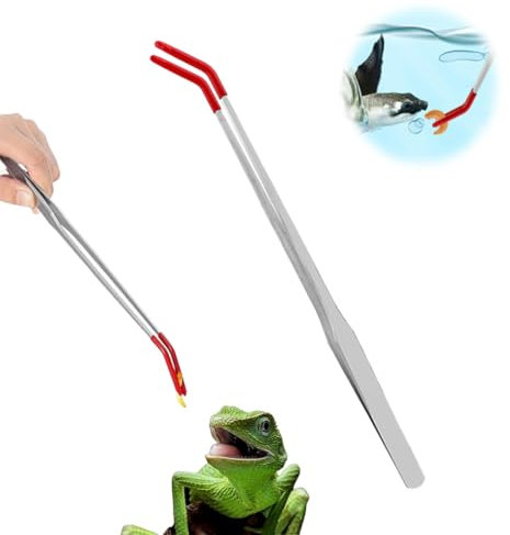 COYUN 1 pinzas de alimentación, pinzas extralargas de acero inoxidable para alimentación de reptiles con punta de goma, pinzas de acuario, pinzas largas y curvas, herramienta de alimentación