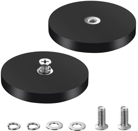 Adiwo 2PC Extra Large Rubber Coated Neodymium Magnets, 66mm Black Round Strong Magnets with Thread Stud Nuts, Anti-Scratch for Notice Board Vehicles Attaching Tool Lamps