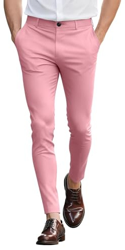 GINGTTO Mens Chinos Trousers Skinny Fit Stretch Slim Flat Front Chino Pants for Men UK Tapered Leg Pink 30 Waist 30 Leg