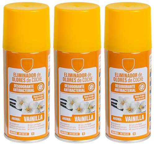 Eliminador de Olores Especial para de Automóvil: Elimina Olores y Humedad, Destruye Hongos y Bacterias, Uso Fácil y Rápido - Aire Fresco y Limpio en Tu Coche 150ml, Olor Vainilla - 3 Unidad
