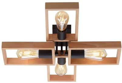 Just Light Ceiling Light Wooden Living Room Lamp Wood Natural Black 4 Bulbs E27