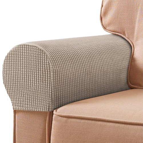 FUAAOLIY Stretch Armrest Covers for Chairs and Sofas, Couch Arm Covers for Sofa Spandex Armrest Covers Anti-Slip Furniture Protector Washable Armchair Slipcovers for Recliner Set of 2 (Sand)