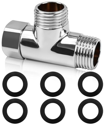 CONJURAIDE T Stück 1/2 Zoll, Messing T Stück Wasseranschluss Verteiler mit 6 Unterlegscheiben 3-Wege-T-Form-Adapter Duschschlauch Adapter für Trinkwasser Wasserhahn(Ø 20mm)
