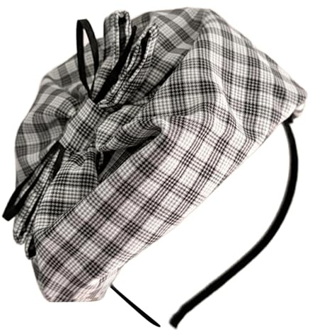 SLXLYH Haarreif mit karierter Schleife für Damen, eleganter französischer Hut, Stirnband, rutschfest, für formelle Anlässe (grau)