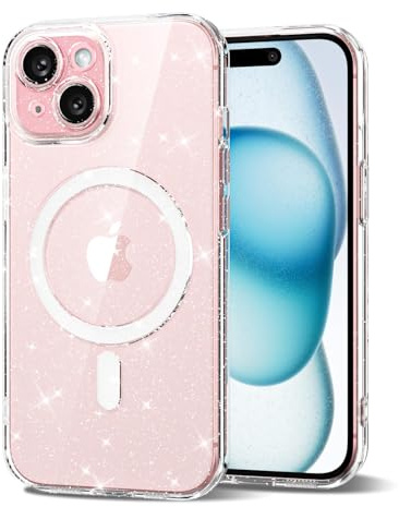 Svanove for iPhone 15 Plus Case Clear Glitter Compatible with Magsafe, Sparkly Bling Transparent Slim Thin Magnetic Mag Safe Case Cute, Girly Aesthetic Glittery Shiny Sparkle Rubber for Women Girls