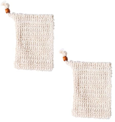 2Pcs Soap Bag,Natural Sisal Exfoliating Soap Bags Saver Pouch with Drawstring,Mesh Shower Drying Soap Holder for Travel,Net Double-Layer Durable Soaps Bar Bag(Organic Fiber,for Bath/Body Wash Foaming)