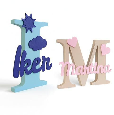 Genérico Letra Decorativa Personalizada con Siluetas | Decoración Habitación Infantil y Bebé | Regalo Original Bautizo, Nacimiento y Comunión | Múltiples Diseños y Tamaños