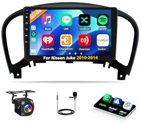2G+32G Android 13 Car Radio for Nissan Juke 2010-2014 with Wireless Carplay Android Auto, 2 Din 9” Touch Screen Car Radio with Bluetooth Sat Navi WIFI FM RDS+1080P Backup Camera