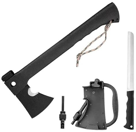 AXIUM 5-in-1 Taktische Axt – Multifunktionsbeil mit integrierter Säge, Hammer, Notfallpfeife und ABS-Tragetasche – Kompaktes Werkzeug für Camping, Bushcraft & Survival