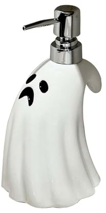 Halloween Keramik Seifenspender, Lustig Spülmittelspender mit Pumpenkopf, dekorative nachfüllbare Handpumpe für Küche, Bad, Halloween-Dekoration - 380ml (Weiß)