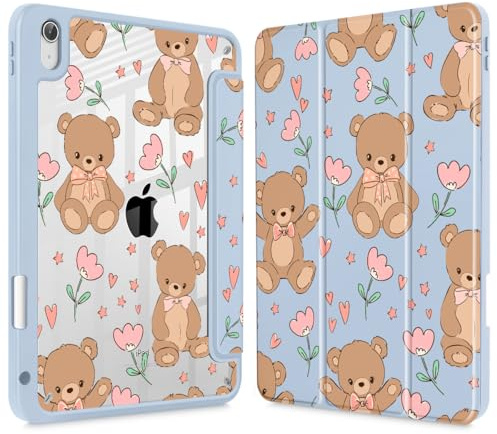 May Chen for iPad (A16) 11th Generation Case 11 Inch 2025, iPad 10th Gen Case 2022 10.9 inch, Built-in Pencil Holder with Shockproof Cover Clear Back Shell Auto Wake/Sleep, Cute Teddy Bear