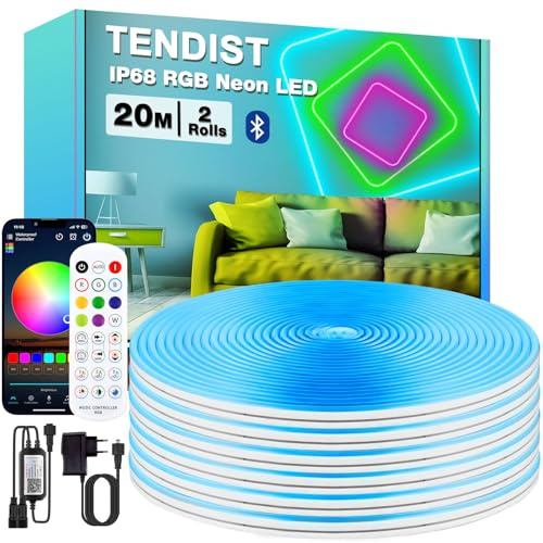 TENDIST 20M RGB Neon LED Strip Wasserdicht, IP68 LED Streifen Aussenbereich Schlauch mit Bluetooth und Smart App, Outdoor Neon Light Flexible Musik Sync für Garten, Balkon, Terrasse (2 * 10M)