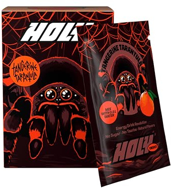 HOLY Energy Booster Probier-Box 'Tangerine Tarantula' Energy Drink Pulver Mandarine - 10 Portionen mit NewCaff & Grüntee Extrakt - zuckerfrei, vegan, 100% natürliche Fruchtaromen